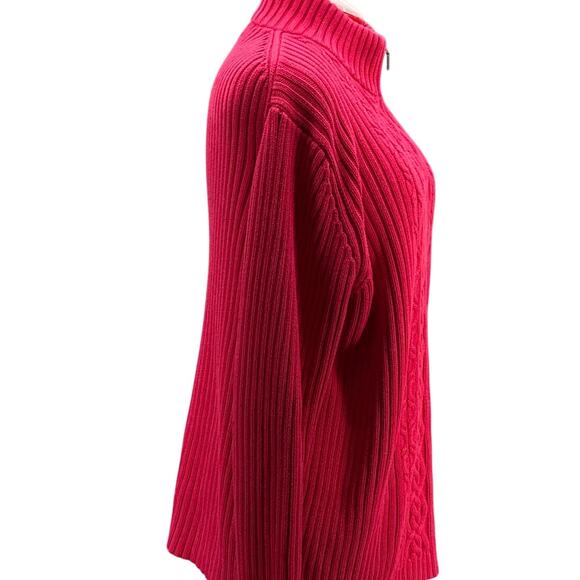 Lands' End Vintage Red Chunky Cable Knit 1/4 Zip Sweater Women XL - Picture 4 of 7